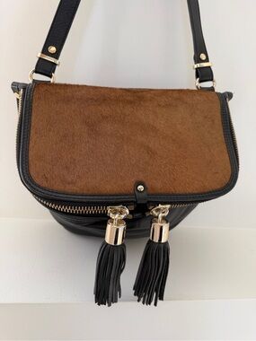 ESTILO EMPORIO Genuine Leather and Pony Hair Tassel Cross Body Bag Western Boho